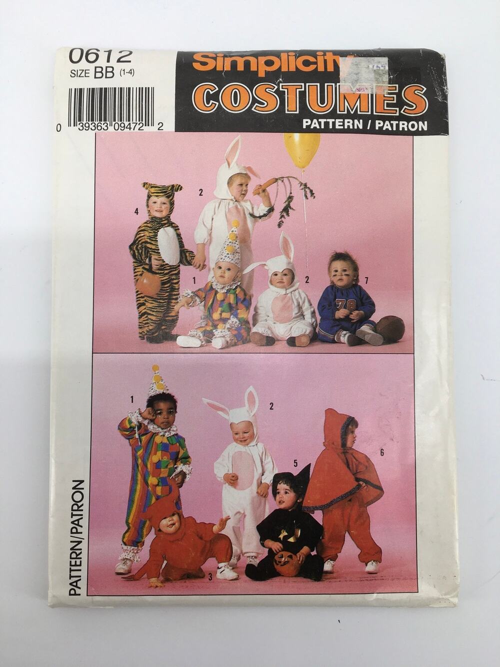 Simplicity Sewing Pattern 0612 Toddler Costume Bunny Clown Devil 1-4 yr UNCUT